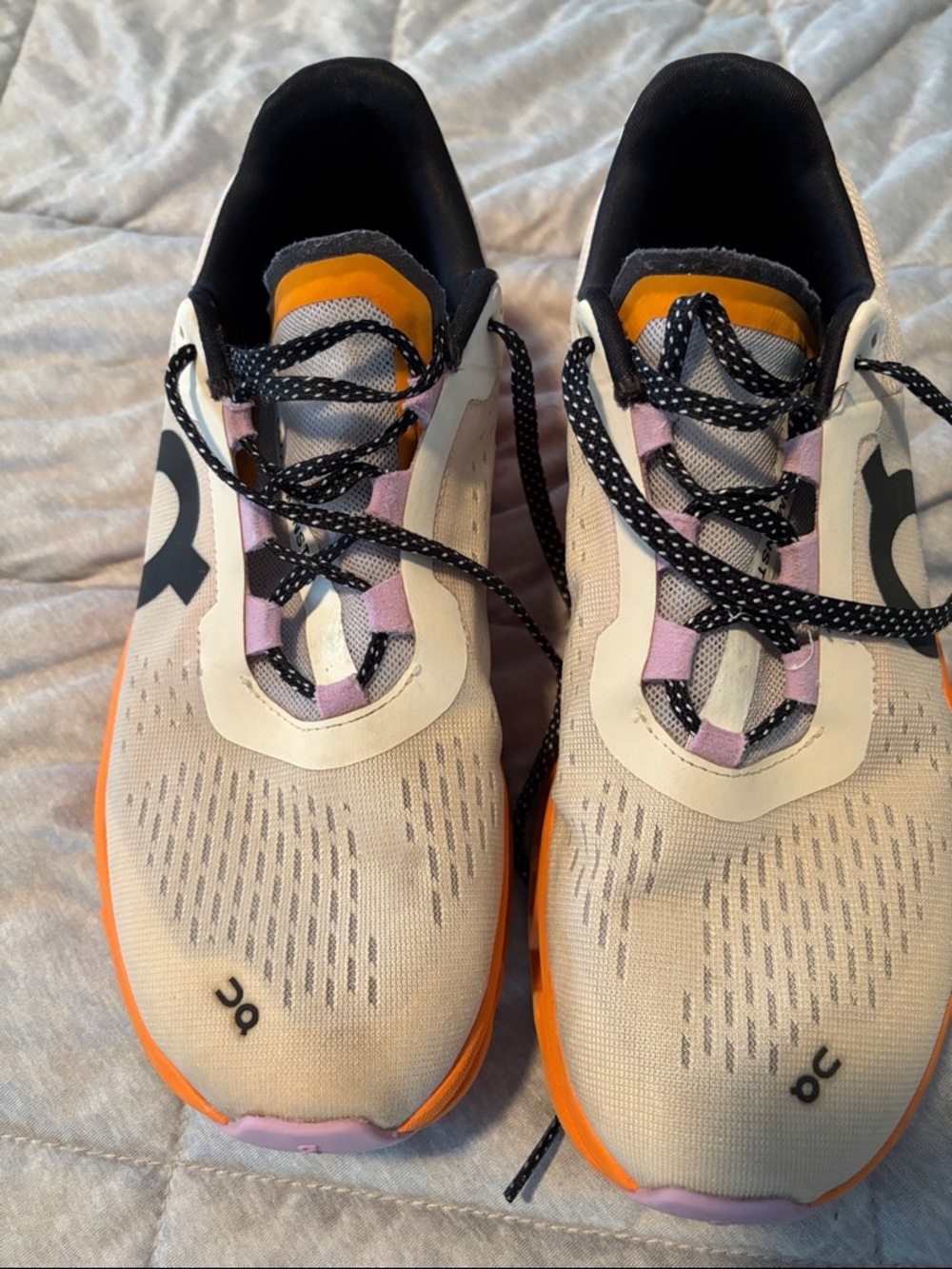 On Running Beige Athletic Shoes with Orange and Pink Accents